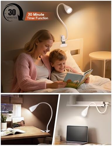 Reading Light for Book in Bed,Clip on Light Reading Lamp with Adapter White - Image 5