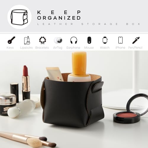 HOMIEAZICOZI 2-Pack Cork Leather Desk Accessories Storage - Pencil Pen Holder - Makeup Brush Holder Organizer - Stylish Addition to Home Decor (Black) - Image 4