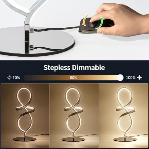 Modern Small Table Lamp with LED Spiral Design, 12W Chrome Nightstand Lamp - Image 2