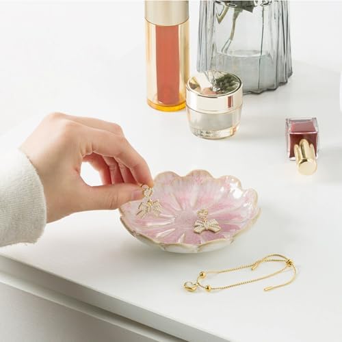 Small Ceramic Jewelry Holder Dish,Tray - Organizer for Necklaces, Earrings,Rings,Keys - Elegant Dessert Cake Plate Design (C-SET) - Image 7