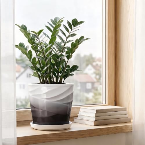 8 Inch Ceramic Plant Pot,Dark Gray+White - Image 5