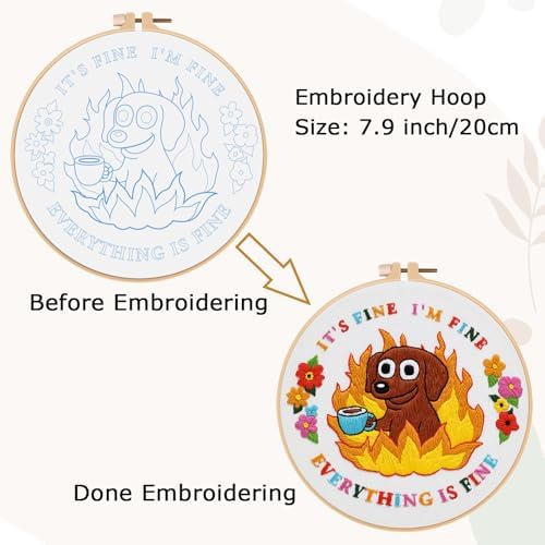 Nuberlic Cute Dog Embroidery Kits for Beginner Adults Cross Stitch Kit with Funny Animal Pattern Include Cloth Hoops Threads Needles - Image 7