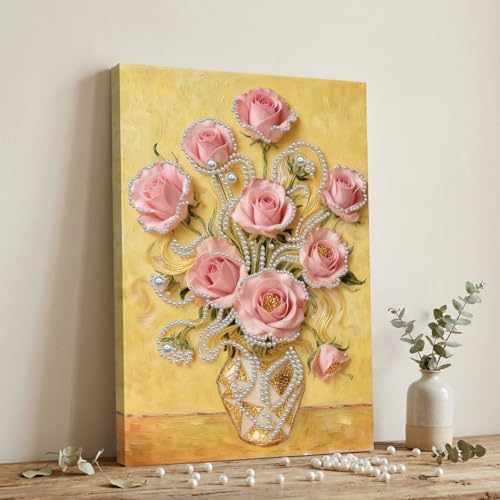 LQCrafK DIY Pearl Art Painting Handcraft Kit for Adults Beginners, Creative Design, Healing Stress-Relieving Home Wall Decoration, with Framed Painting and Tools-Pink Rose - Image 2