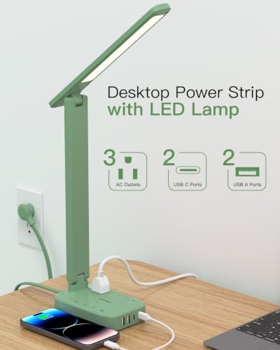 LED Desk Lamp Power Strip with 4 USB 3 Outlets, Dorm Room Essentials, Green - Image 2