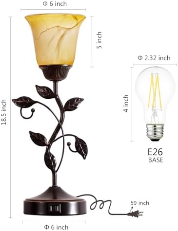 Set of 2 Touch Vintage Bedroom Leaf Table Lamps with 2 USB Ports - Image 6