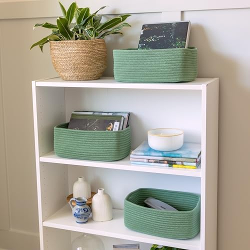 NaturalCozy 13.5”x8.5”x5.5” Rectangle Storage Baskets for Shelves 3 Pack | Cotton Rope Woven Small Baskets for Organizing | Small Storage Bins for Nursery, Bathroom, Closet, Shelf, Decorative - Image 3