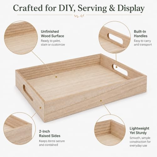 Wooden Decor Tray with Handles for Crafting, Serving, and Display - Image 6