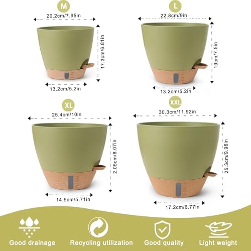 Self Watering Pots for Indoor Plants 12/10/9/8 Inch Plastic with Reservoir - Image 2