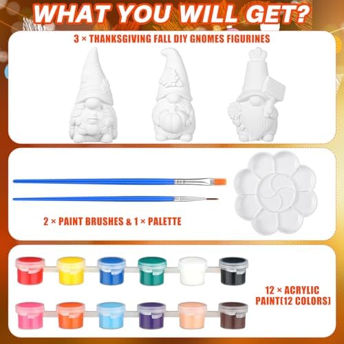 Youyole 3 Pack Gnome Figurines, Thanksgiving DIY Ceramic to Paint Craft Kit - Image 3
