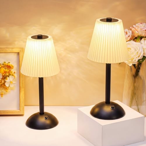 Liliful 2 Pcs Cordless Table Lamp LED Touch, Black, Beige Cloth Style by Liliful