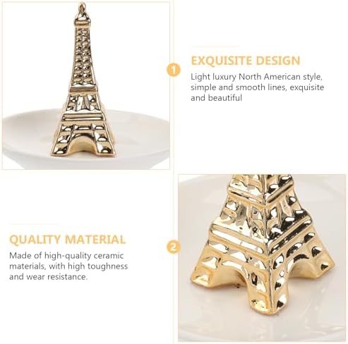 DOITOOL Eiffel Tower Jewelry Tray Ceramic Necklace Storage Tray Ring Holder for Earrings Keys Vanity Table Desktop Ornament 4.48 X 4.48 X 3.54 in - Image 2