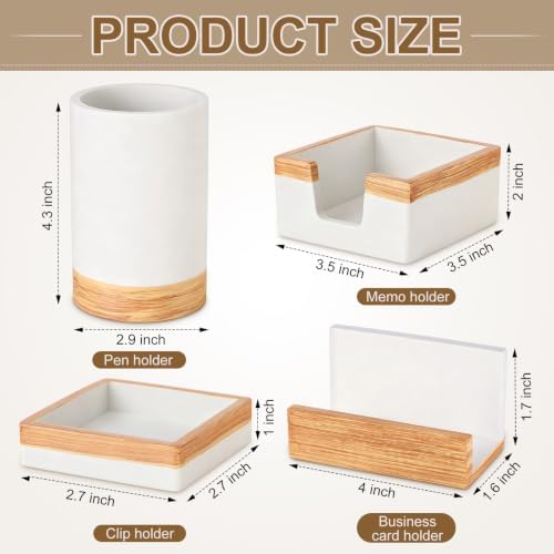 Set of 4 Modern Aesthetic Desk Accessories Organizer Set Minimalist Neutral Home Office Decor Desk Supplies for Men-Pen, Business Card Holder, Sticky Note, Paper Clip Holder(White) - Image 2