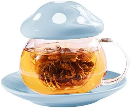 Glass Teacup Mushroom Shape Teacup Saucer Set Coffee Mug with Filter Cup by Mozacona