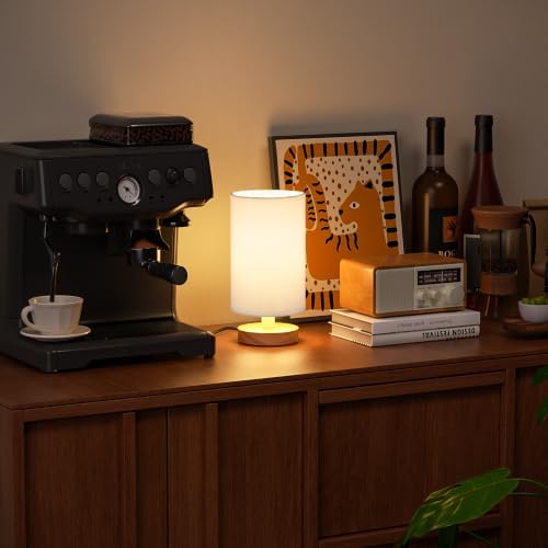 Fenmzee 8.5" Small Table Lamp for Bedroom - White Shade & Wood Base - Image 6