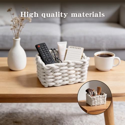 Woven Baskets 2 Pcs White, Small Storage Basket & Basket Organizer, Decorative Basket for Home, Countertop Cosmetics Toys Wardrobe Living Room Bedroom Desktop Storage and Decoration - Image 5