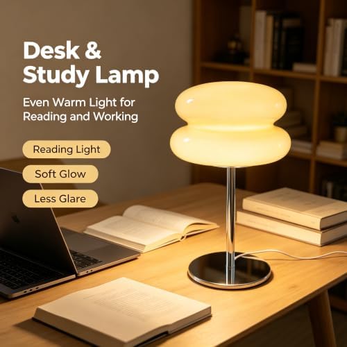 Mushroom Lamp for Bedroom,Mid Century Modern Lamp for Nightstand, Dimmable Retro Egg Tart Bedside Small Lamps,Unique Home Mushroom Decor Aesthetic Cute Table Lamps for Living Room (cream yellow) - Image 3