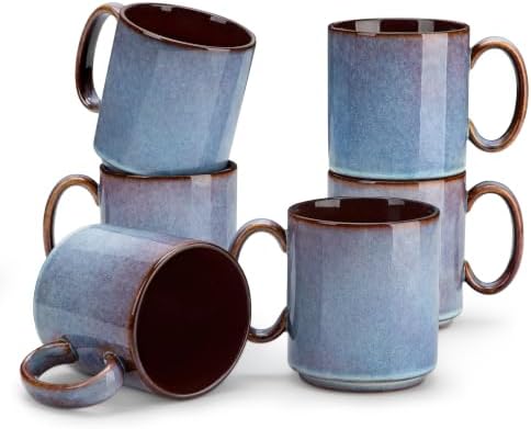 vancasso ONION Ceramic Coffee Mugs Set of 6, 16 Oz Coffee Cups for Latte, Cappuccino, Tea & Hot Cocoa, Artisan Modern Style for Coffee Bar, Home & Kitchen, Microwave & Dishwasher Safe, Deep Blue Gray by vancasso