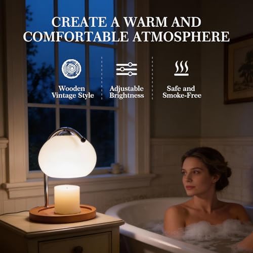 Topyond Aroma Wax Melting Lamp Retro Wood Storage Tray Glass Candle Warmer Desk Lamp Bedroom Bedside Ambient Table Lamp Home Decor - Image 5