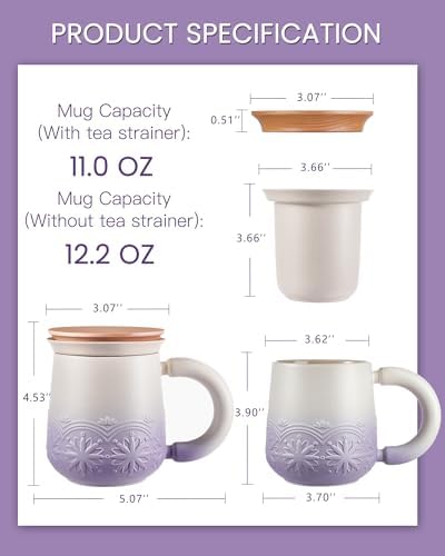 ZENS Tea Mug with Infuser and Lid for Loose Tea Diffusers, 12oz Purple - Image 5