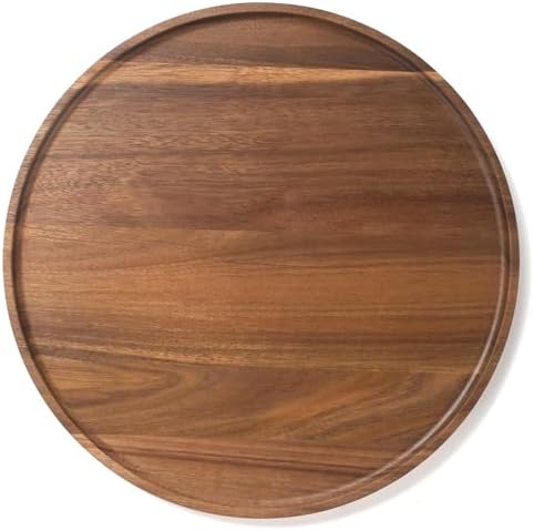 11.8" Round Wood Tray, Acacia Wooden Decorative Serving Tray for Coffee Table and Home Decor, Wooden Appetizer Charcuterie Board for Kitchen Countertop by XIMISISE