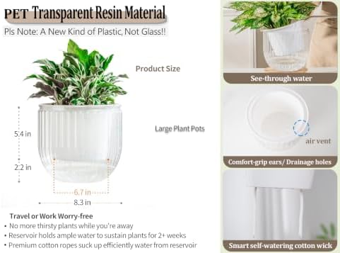 Melphoe Self Watering Pots for Indoor Plants Planter, 8.3 Inch 2 Pack Planters Self Watering Plant Pots for Flower, Houseplants, Succulent, African Violets and Cactus with Drainage - Image 6