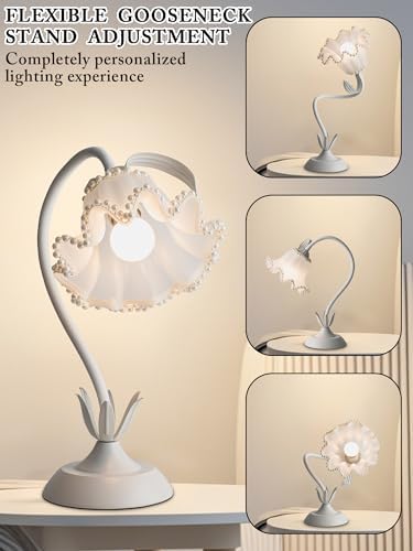 Flower Table Lamp, LED Reading Light Vintage Night light (White Pearls) - Image 4