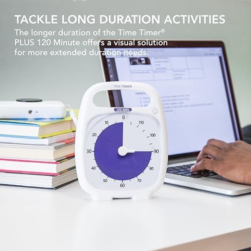 TIME TIMER PLUS 120 Minute Desk Visual Timer Countdown Timer with Portable Handle for Classroom, Office, Homeschooling, Study Tool, with Silent Operation (White) - Image 3