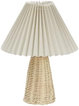 Pleated Small Table Lamp: Bedside Night Light with Rattan Base, Vintage Style Soft Warm Glow for Bedroom, Living Room Decor by Unknown