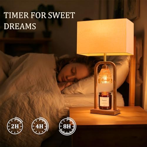 PoKat Electric Candle Warmer Lamps Gold, Lamp Candle Warmers with Timer Dimmer, Wax Light Warming Table Lamps Set of 2 for Jar Candles, Modern Bedside Lamp for Home Decor Living Room, Bulb Included - Image 4