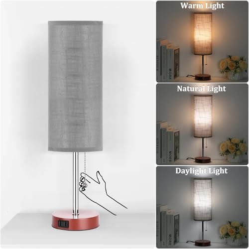 Dott Arts 18" Table Lamp for Bedroom, 3-Color Bedside Lamps with Pull Chain - Image 2