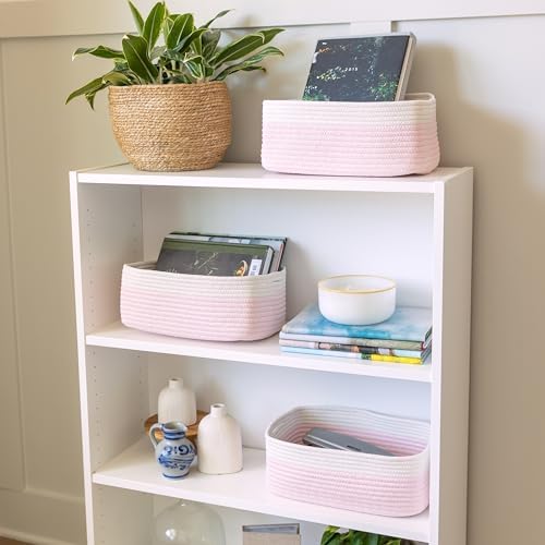 NaturalCozy 13.5”x8.5”x5.5” Rectangle Storage Baskets for Shelves 3 Pack | Cotton Rope Woven Small Baskets for Organizing | Small Storage Bins for Nursery, Bathroom, Closet, Shelf, Decorative - Image 3