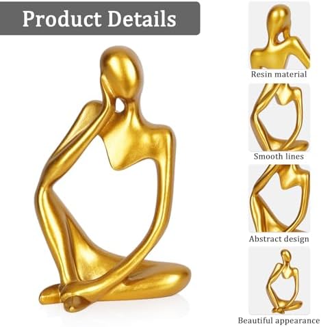 Sandstone Resin Thinker Statue Style Abstract Sculpture, Gold, 3pcs - Image 4