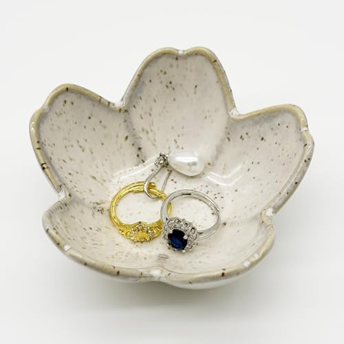 Ring Dish, Ceramic Jewelry Tray, Trinket Holder for Bathroom Nightstand, Small Decorative Bowl (Grey) by BESSKON