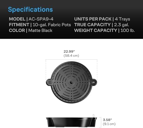 AC Infinity Self-Watering Fabric Pot Base XL, Auto-Irrigation, 4-Pack - Image 6