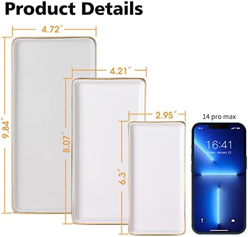 Gurygo 10" Bathroom Tray, Ceramic Vanity Trays for Bathroom, Small Ceramic Tray, Kitchen Soap Trays for Kitchen Counter (White with Gold-Edged, 10",Set/1) - Image 3