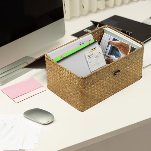 Seagrass Wicker Storage Basket with Lid, Large, Natural - Image 5