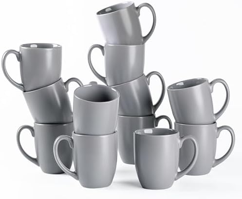 AmorArc 12 oz Coffee Mugs Set of 12, Ceramic Coffee Cups-Matte Gray by AmorArc