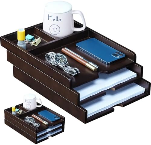 Solid Wood Desk Organizer 3-Tier Stackable Letter Tray Walnut Mail Sorter by GroveMindooOfficeStorage