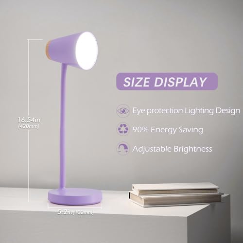 EJIAXIN Desk Lamps for Home Office - Small LED Desk Lamp Touch Dimmable Reading Light for College Dorm Room - Adjustable Flexible Gooseneck Table Lamp for Bedside Bedroom Nightstand Purple - Image 3