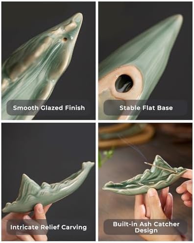 Zen Incense Stick Holder with Ash Catcher – Chinese Rivers & Mountains Landscape Ceramic Boat Incense Burner for Home, Spa, Meditation, Yoga - Image 4
