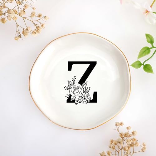 JoycuFF Initial Z Ceramic Jewelry Tray, Bridesmaid Bride Gifts, Mothers Day Christmas Anniversary Engagement Birthday Gifts for Women Couples, Trinket Dish for Rings Earrings Necklaces Bracelets Keys by Joycuff
