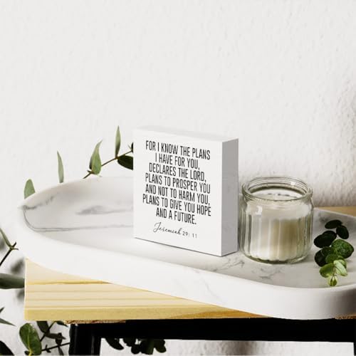 For I Know the Plans I Have for You Jeremiah 29:11 Wooden Box Sign Inspirational Decor Christian Gifts Bible Verse Decorations for Home Office Shelf Table Desk Gifts for Women 5 x 5 Inch - Image 5