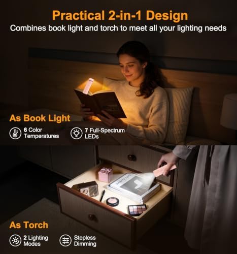 Gritin 2026 Gen 2 Rechargeable Book Light,2-in-1 Reading Light & Flashlight - Image 2
