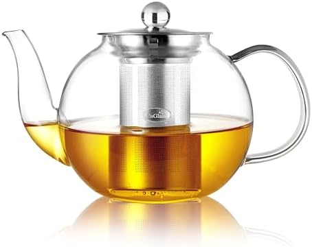CNGLASS 40oz Glass Teapot with Removable Infuser,Clear Tea Kettle Stovetop Safe,Blooming and Loose Leaf Tea Maker Set by CNGLASS