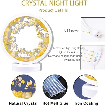 Runyangshi Crystal Lamp，Natural Crystal Citrine Small Tree Round White Frame Tri-Color Ambient Light Home Decoration Night Light Healing Decor Gift - Image 4