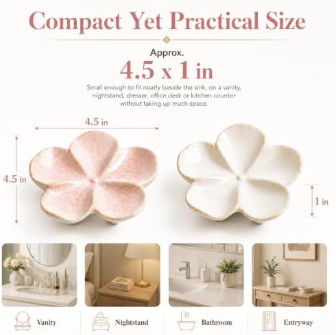 Ceramic Flower Jewelry Ring Trinket Dish Tray, Gifts for Women, 2 Pieces - Image 5