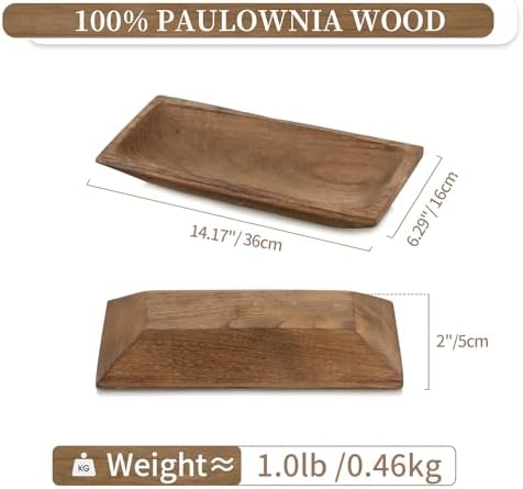Hanobe Wood Decorative Dough Bowl for Coffee Table Decor, 14" Rustic Brown - Image 4