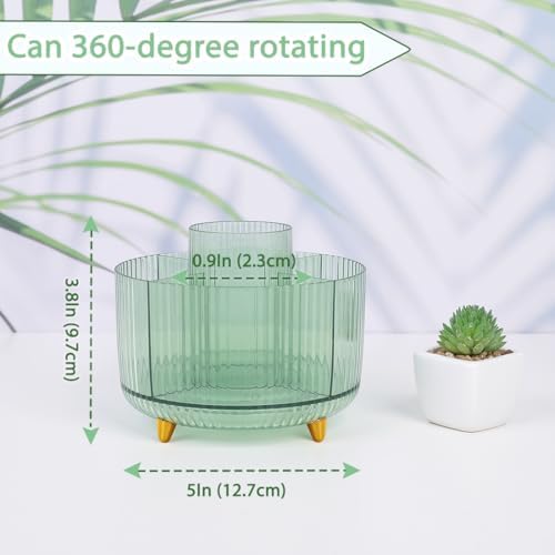 SKYDUE Rotating Pencil Pen Holder, Pen Organizer with 5 Slots - Aesthetic Desk Organizer and Accessories for School, Home, Office Supplies, Clear Green - Image 2