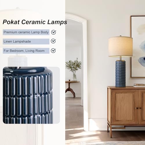 PoKat 27.5'' Tall Table Lamps for Living Room Set of 2, Ceramic Bedroom Lamps for Night Stands, Modern Bedside Lamps for Bedroom Living Room, Nightstand Lamps for Side End Table Hallway, Blue - Image 7