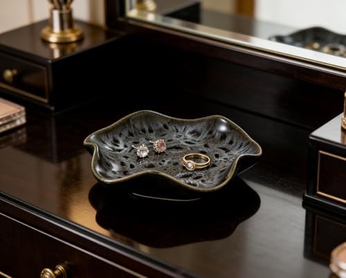 Ceramic Jewelry Tray, Decorative Trinket Dish for Rings, Earrings, Necklaces, Bracelets, Watch & Keys, Birthday, Mother's Day & for Women, 5.3 Inch, Ash Spot - Image 4